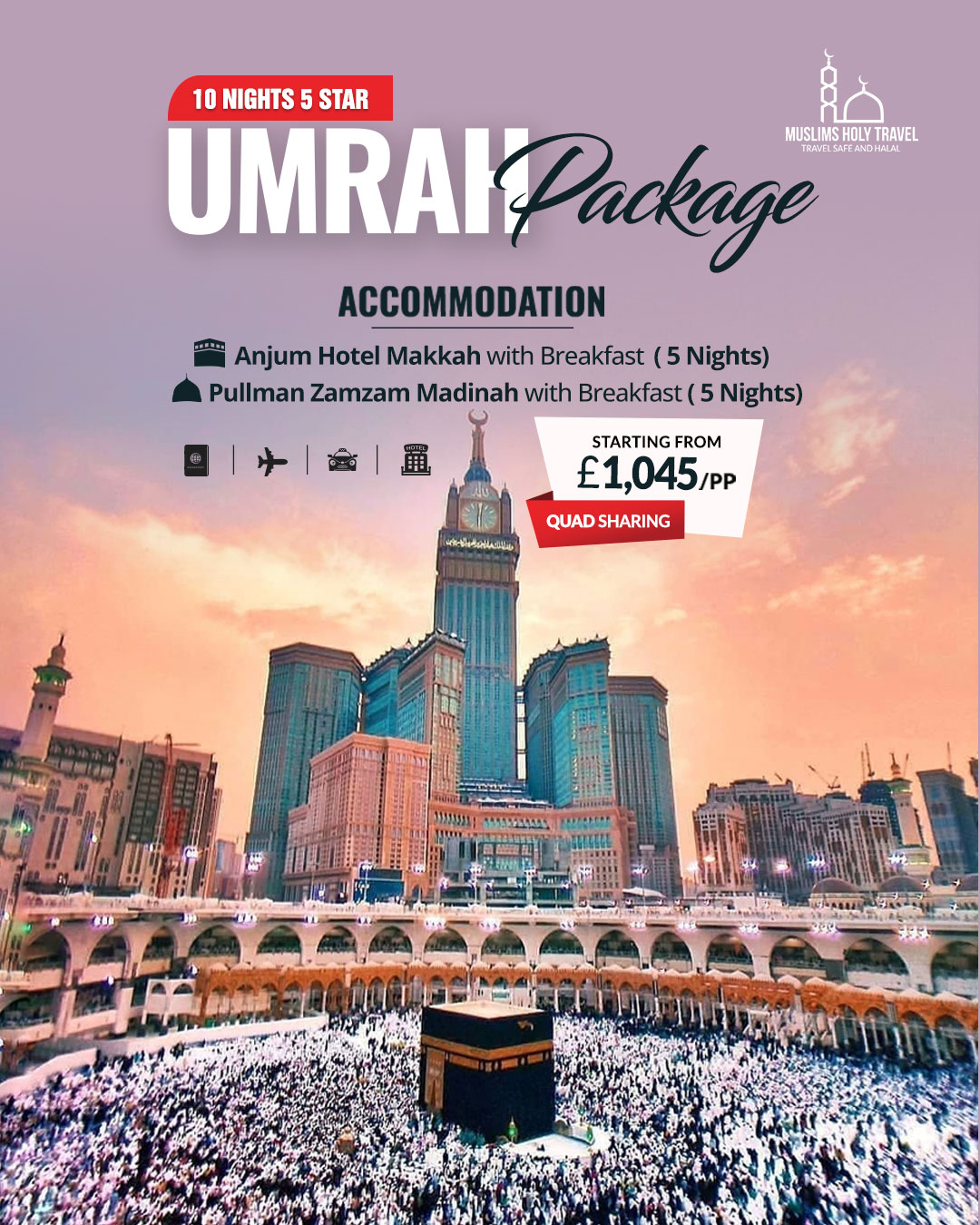 Muslims Holy Travel Facebook ad: Return Ticket as Direct Flight - Free Cancellations & Date…