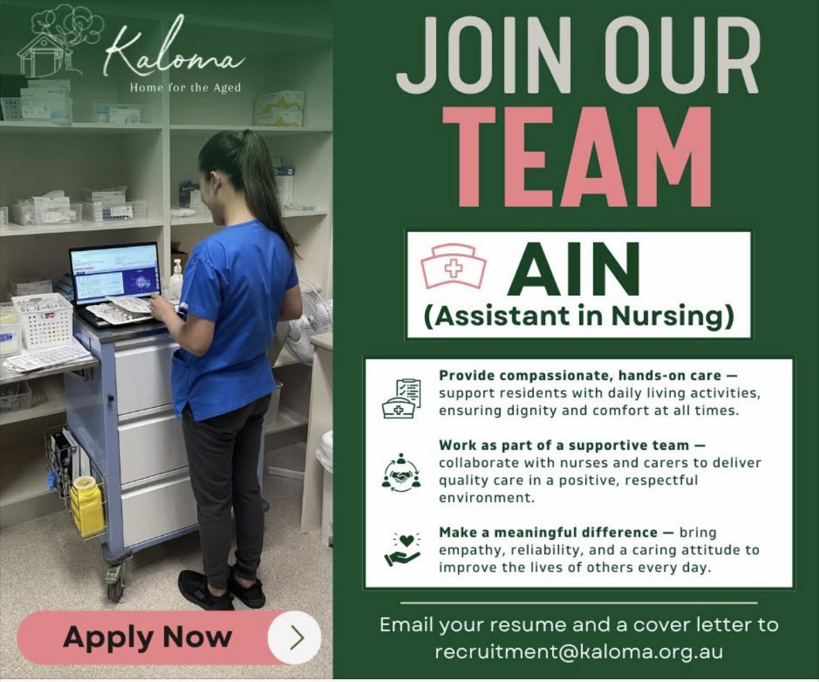 Kaloma Home for the Aged Facebook ad: We’re on the lookout for amazing Assistants in…