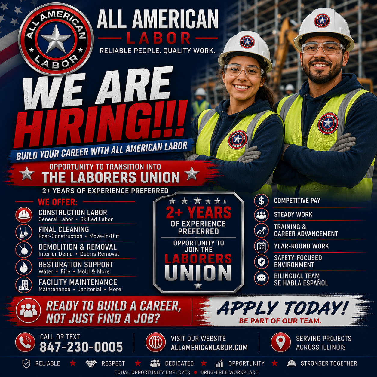 All American Labor Facebook ad: We’re hiring reliable workers for immediate openings.