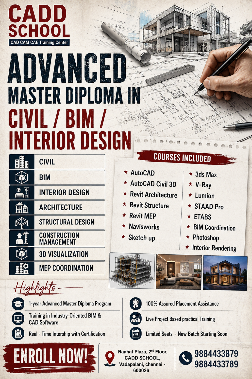 CADD SCHOOL Facebook ad: Advanced Master Diploma in Civil | BIM | Interior Design