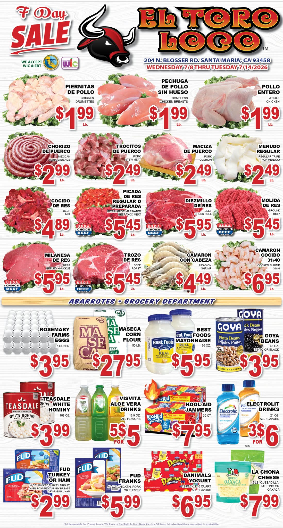 El Toro Loco Santa Maria Facebook ad: 7 DAYS OF LOCO SAVINGS ARE HERE!
