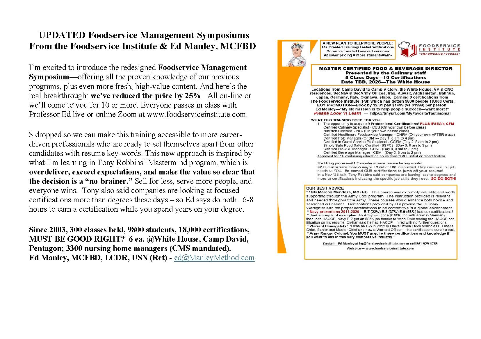 Foodservice Institute Facebook ad: Tony Robbins' Mastermind Program stimulated me to action…