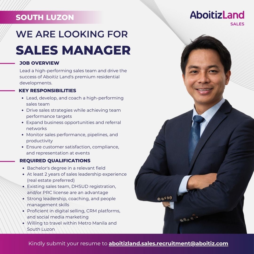 Aboitiz Land Sales Facebook ad: Aboitiz Land Sales Team is growing in South…