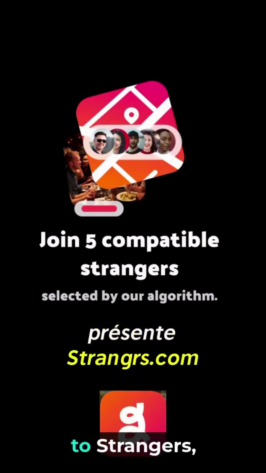 Strangrs Facebook ad: One dinner. Five strangers. Zero awkwardness.