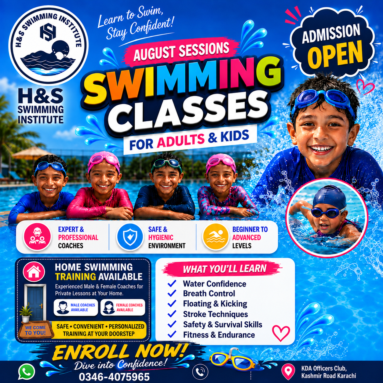 H&S Swimming Institute Karachi Facebook ad