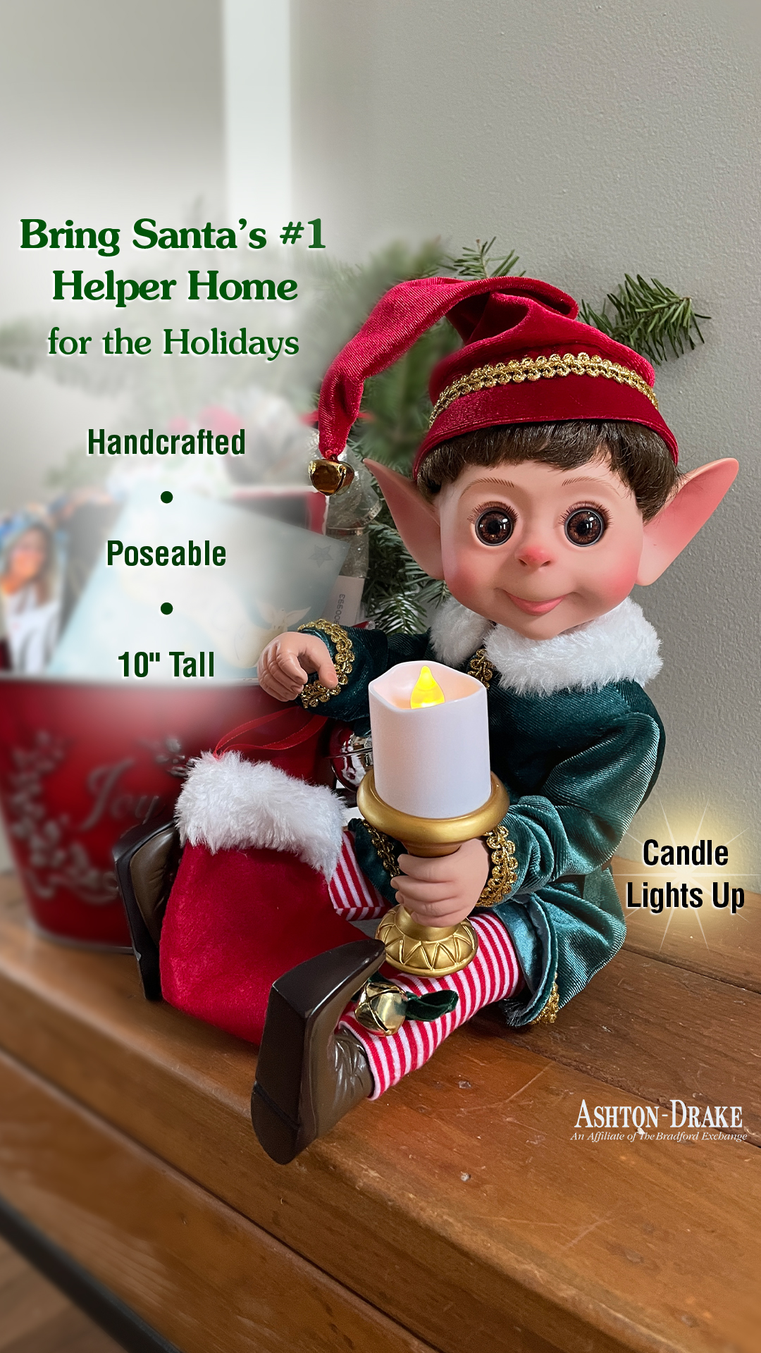 The Bradford Exchange Facebook ad: Poseable Christmas Elf Doll Collection