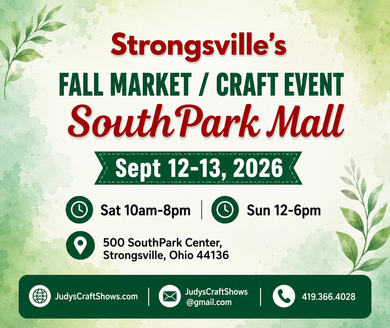 Judy's Craft & Vendor Shows Facebook ad: SouthPark Mall's FALL Market/Craft Show Sat: 12-8, Sun…