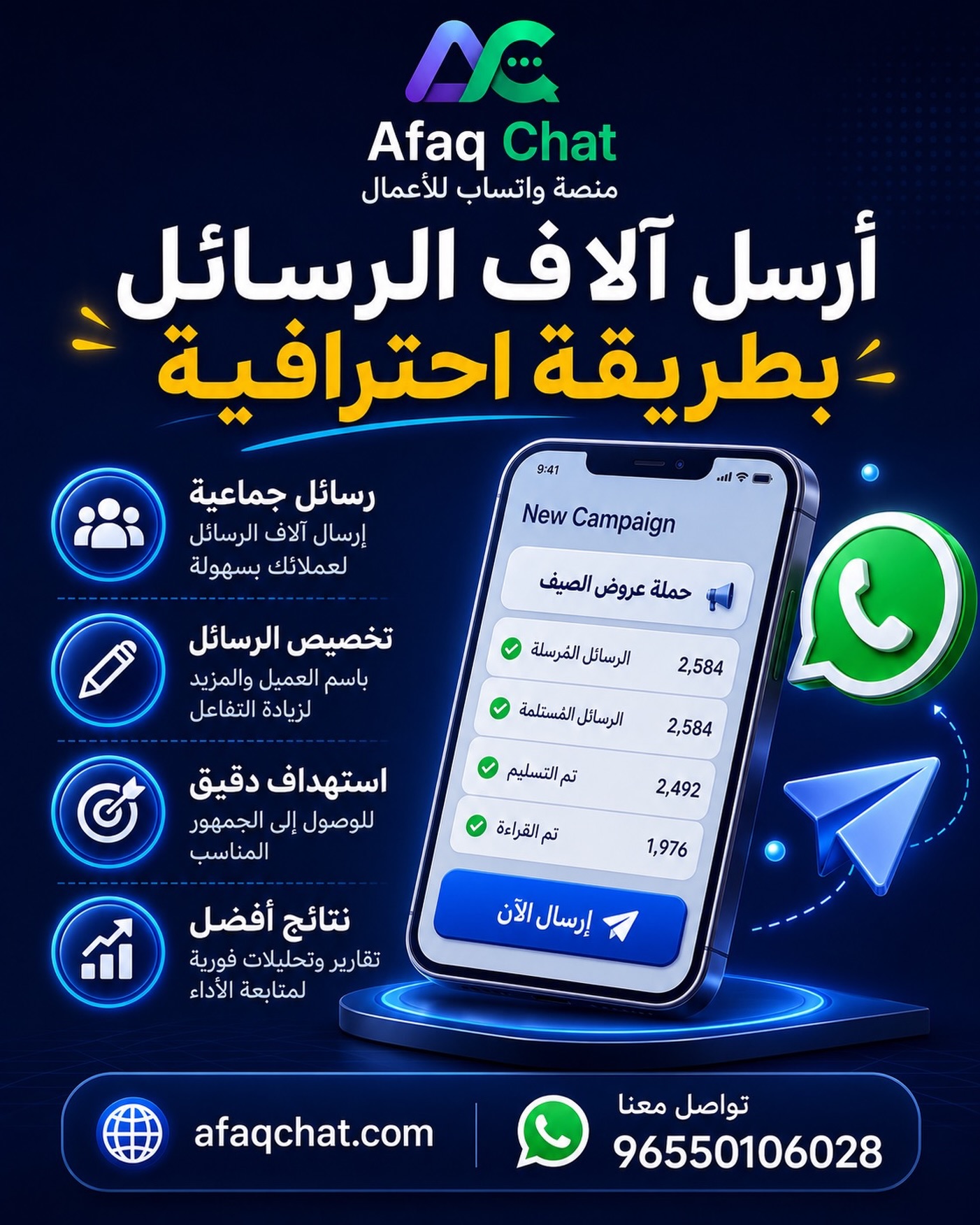 Afaqchat Facebook ad: حوّل واتساب إلى أداة مبيعات