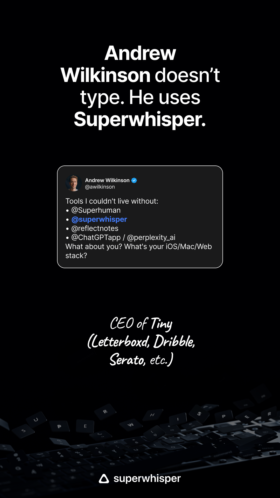 superwhisper Facebook ad from May 12, 2026