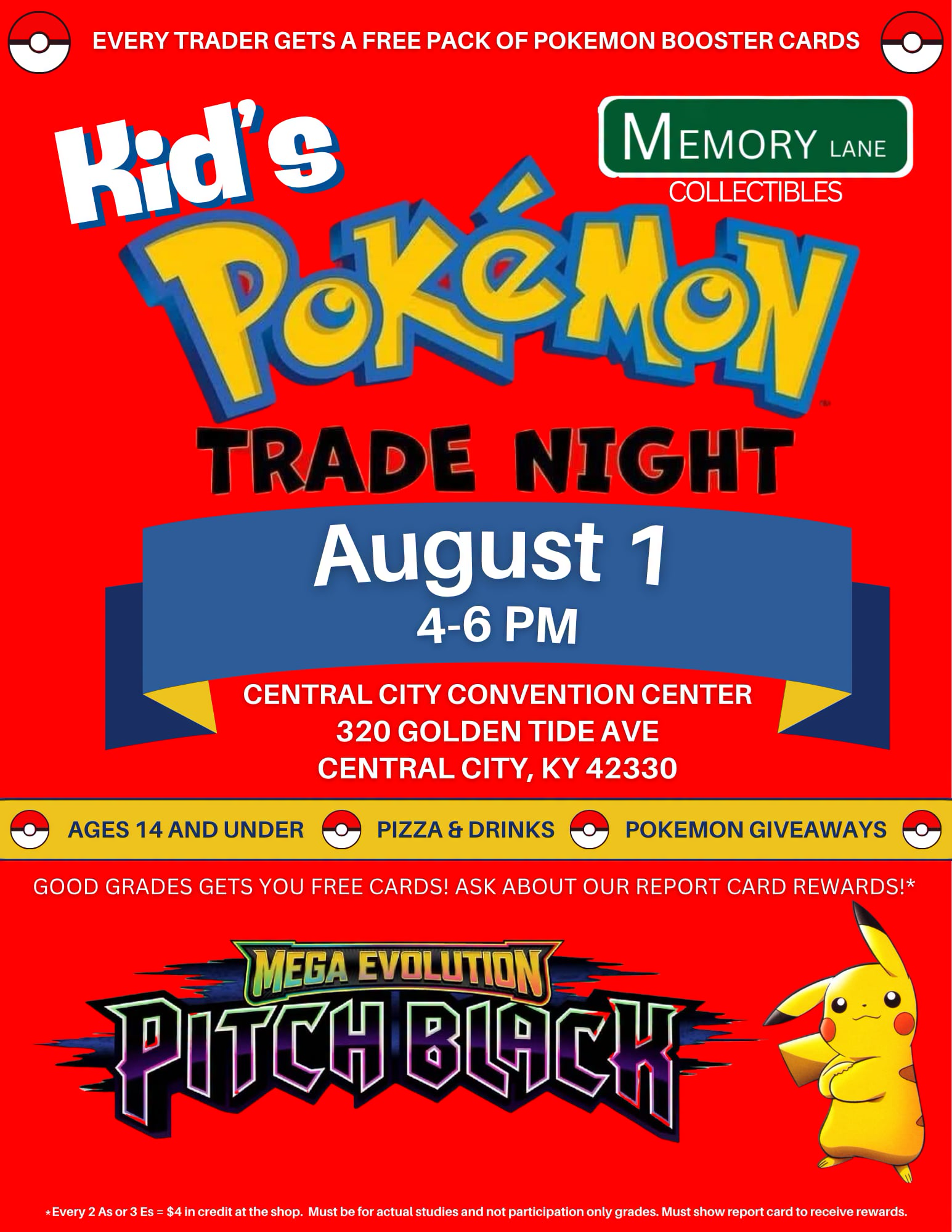 Memory Lane Collectibles CC Facebook ad: Kid's Pokemon Trade Night