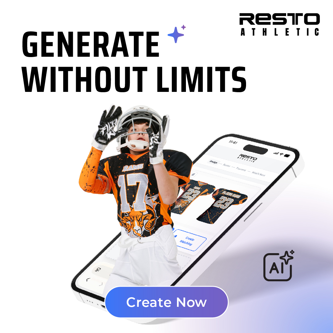RESTO Athletic Facebook ad: Design Custom Jerseys in Minutes