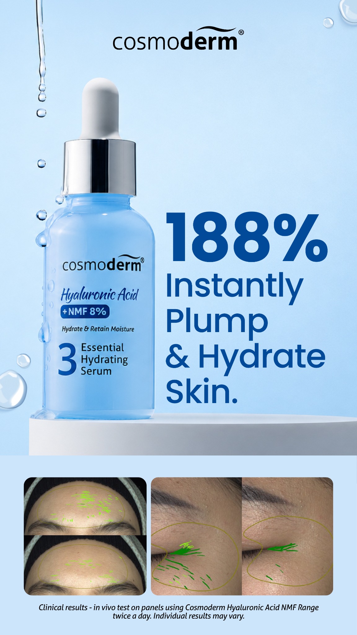 Cosmoderm Facebook ad: Bye kulit kering, hello kulit hydrated! Dapatkan Cosmoderm…