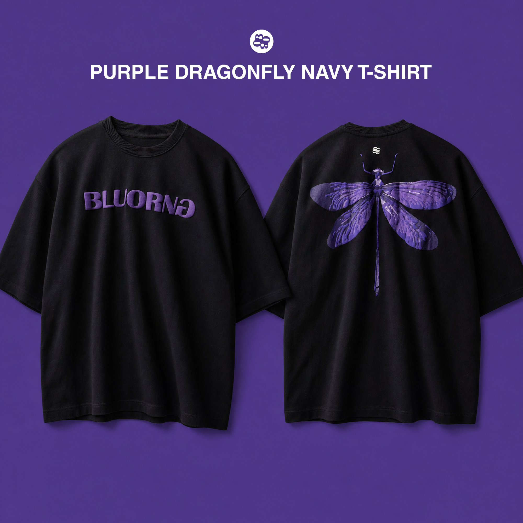 Bluorng Facebook ad: Purple Dragonfly Navy T-Shirt
