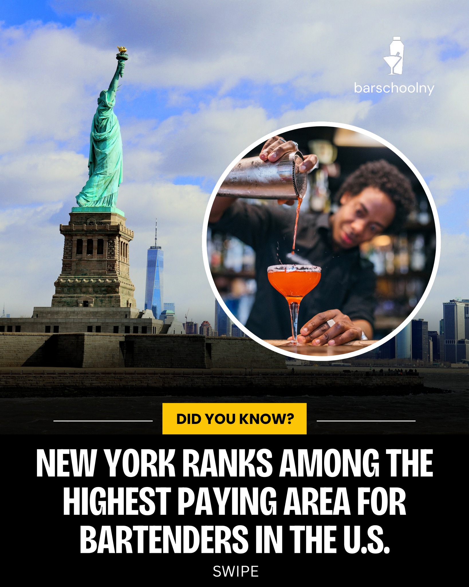 American Bartenders School of New York Facebook ad: Why NYC Is a Goldmine for Bartenders