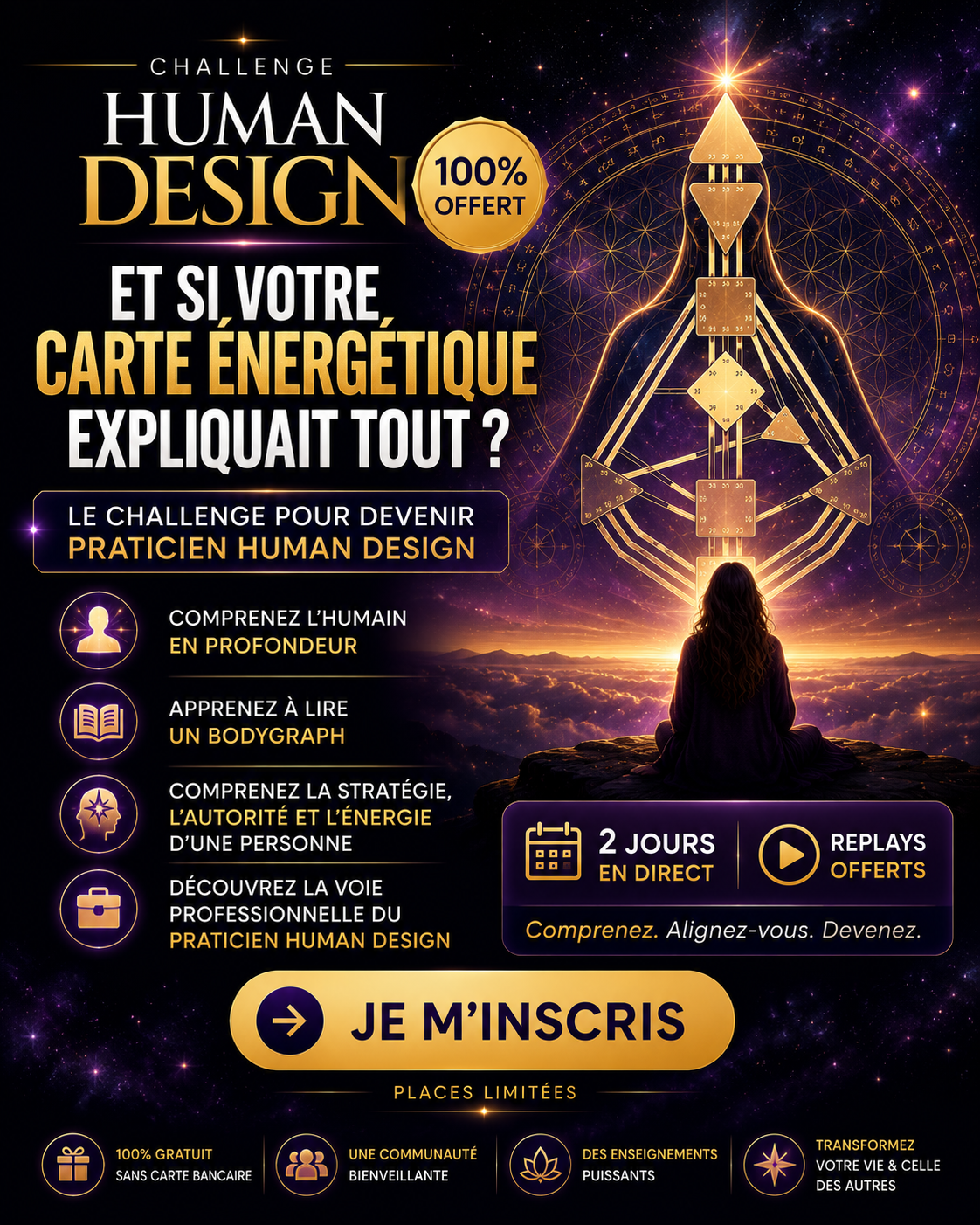 Centre de Formations en Spiritualité et Energétique Facebook ad: Ticket Offert - Challenge Human Design