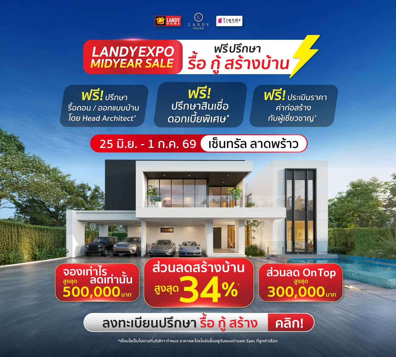 LANDYHOMEonline Facebook ad: คิดจะสร้างบ้าน ฟรีปรึกษา รื้อ!