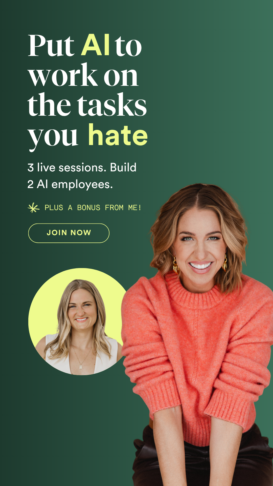 Jenna Kutcher Facebook ad: Set up AI to do your busywork