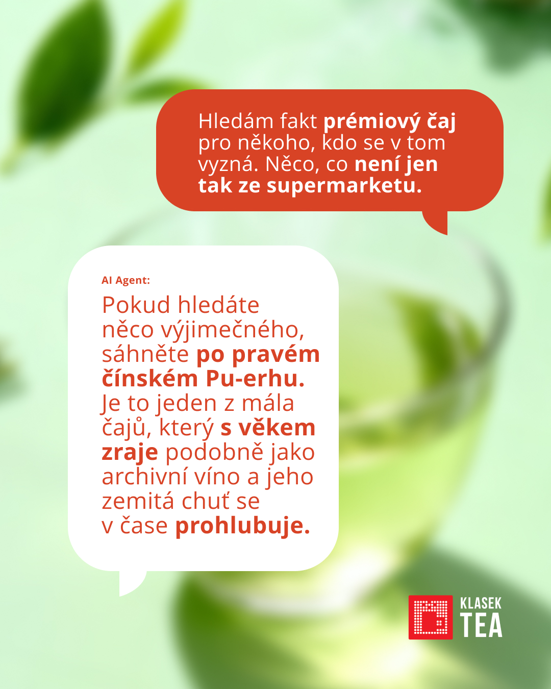 Klasek Tea Facebook ad: Čaje, které zrají jako víno