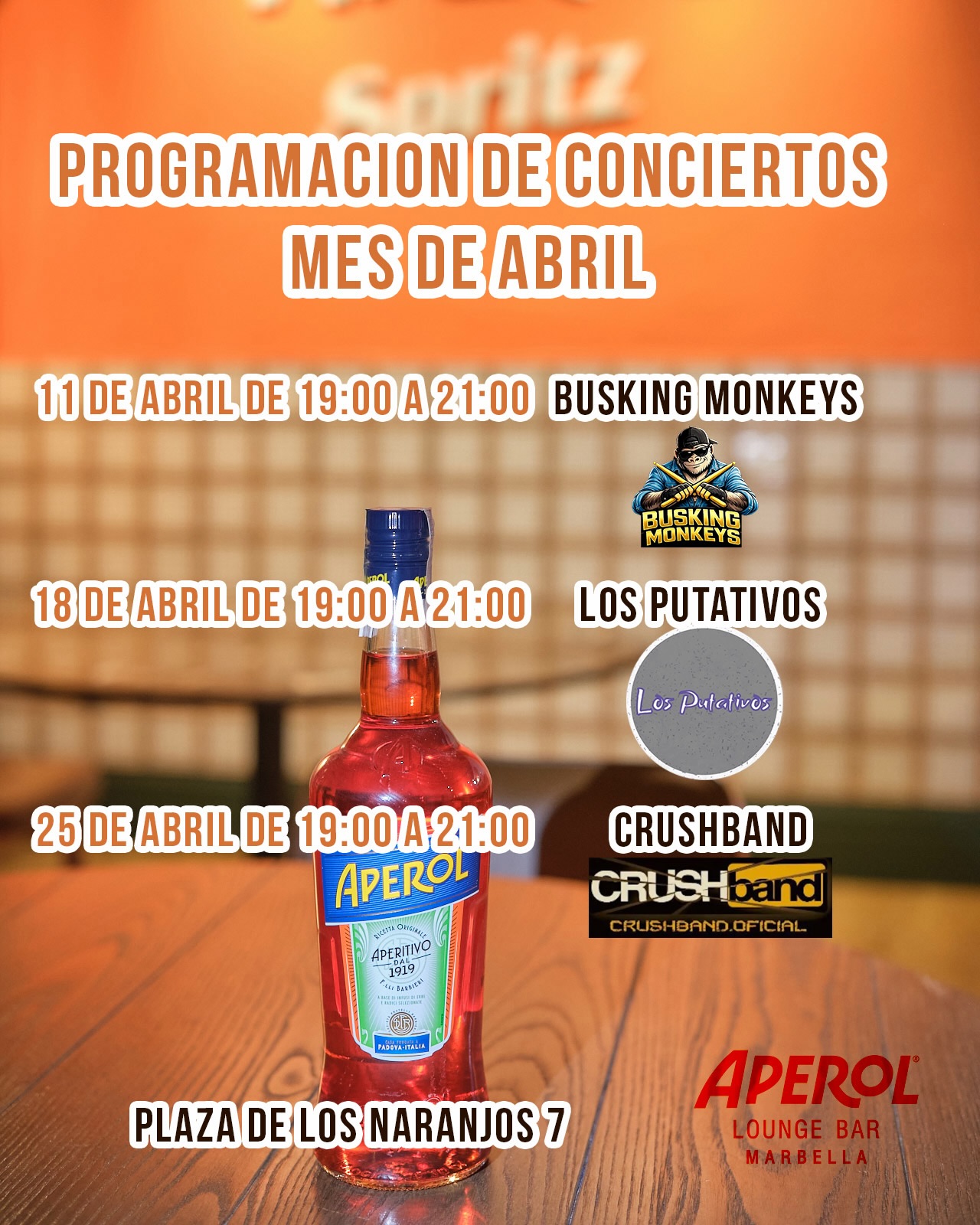 aperolspritz.marbella Facebook ad: Abril y mayo se disfrutan en Aperol Lounge…