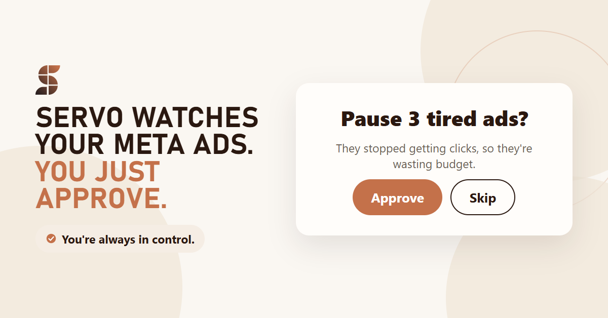 Servo AI Facebook ad: AI for Meta Ads. You Approve.