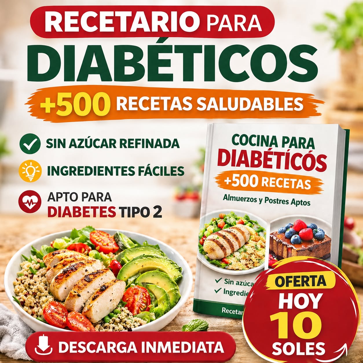 LipsFast Facebook ad: +500 Recetas para Diabéticos