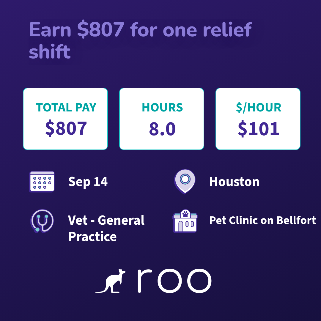Roo Facebook ad: 6 open vet shifts near Houston on Monday…