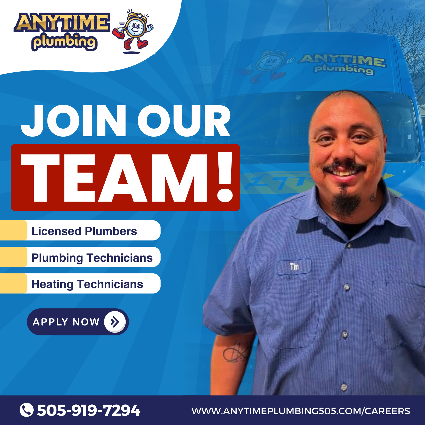 Anytime Plumbing, Sewer, Drain & Heating Facebook ad: A Career Worth Celebrating: Anytime Plumbing Welcomes You