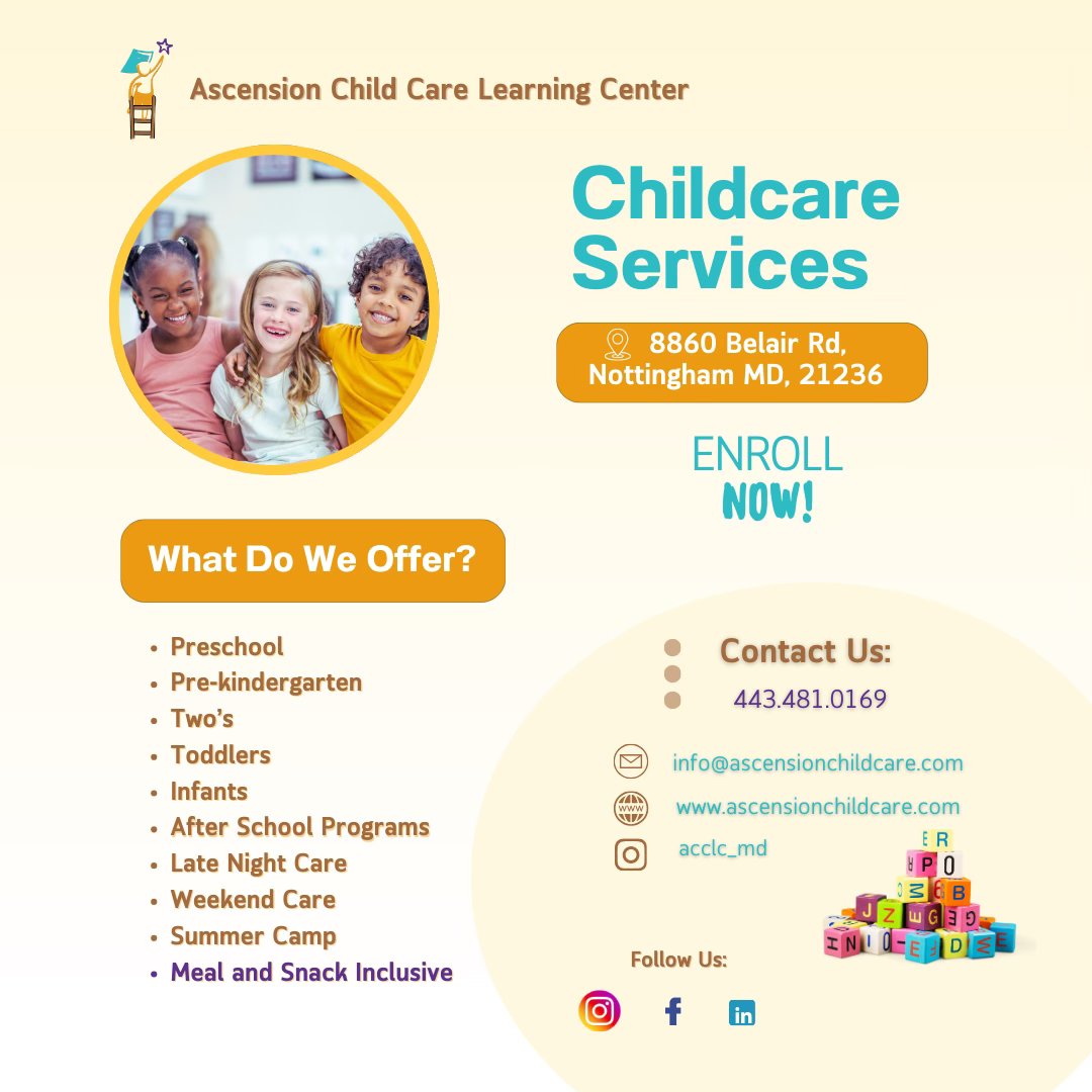 Ascension Child Care Learning Center Facebook ad: A licensed full service child care and learning…