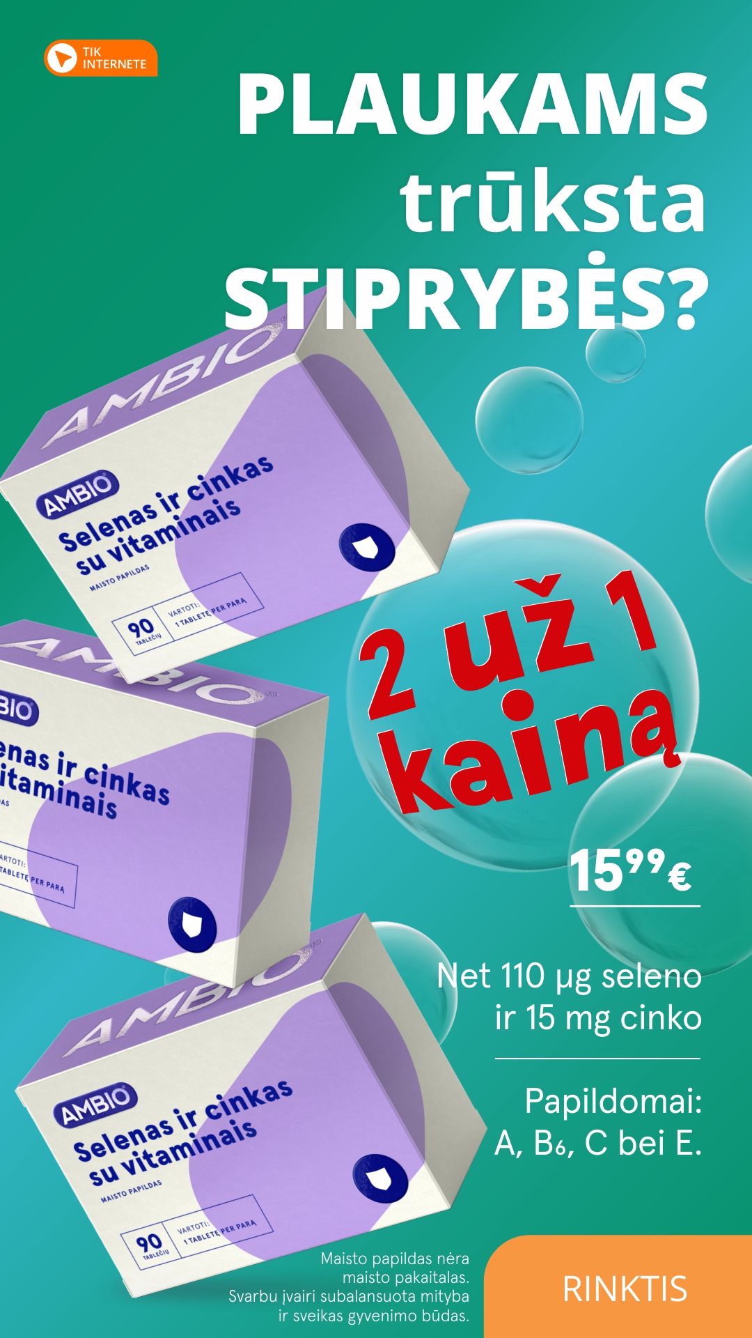 Gintarinė Vaistinė Facebook ad: 110 μg seleno + 15 mg cinko
