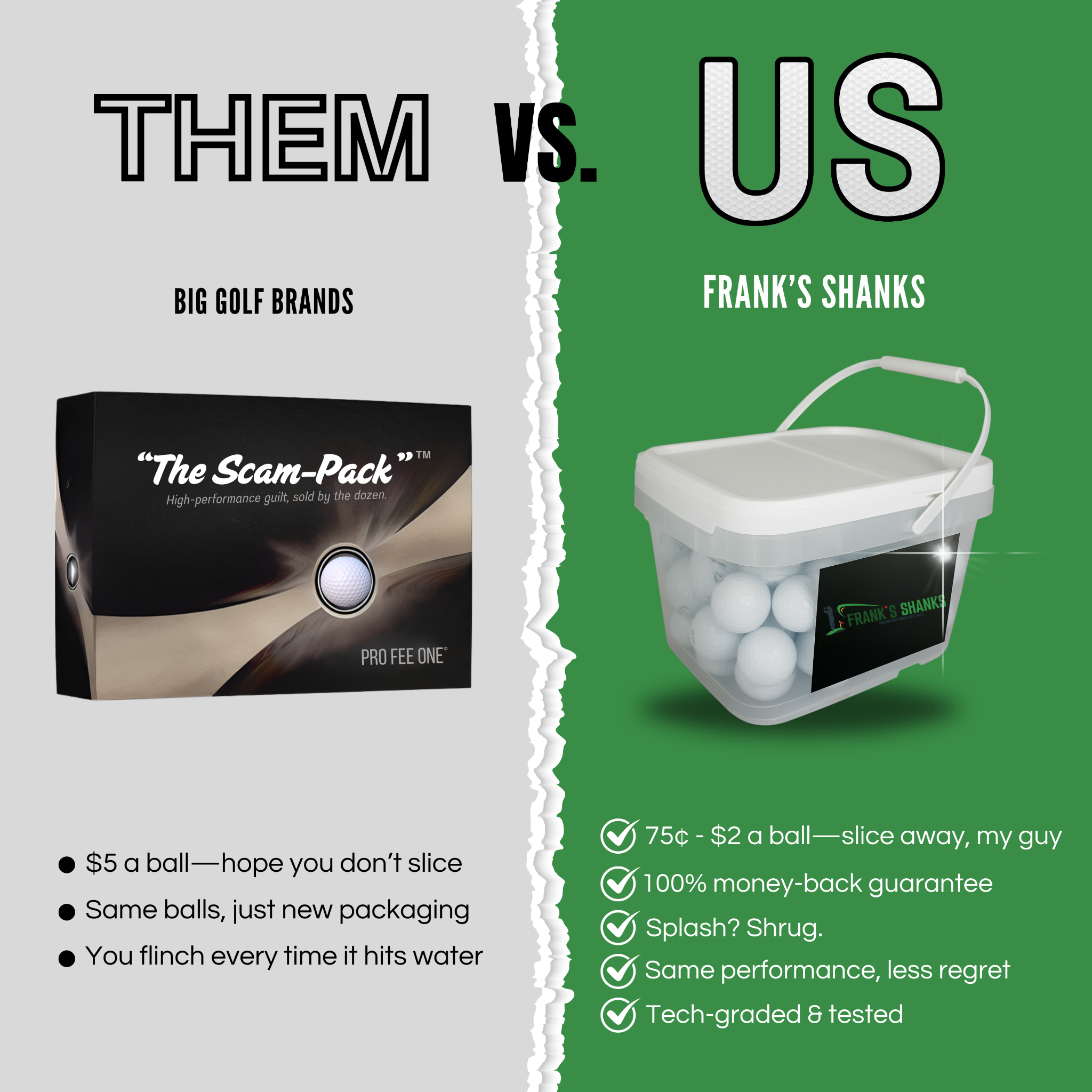 Franks Shanks Facebook ad: Same Golf Balls. Less Than Half the Price.