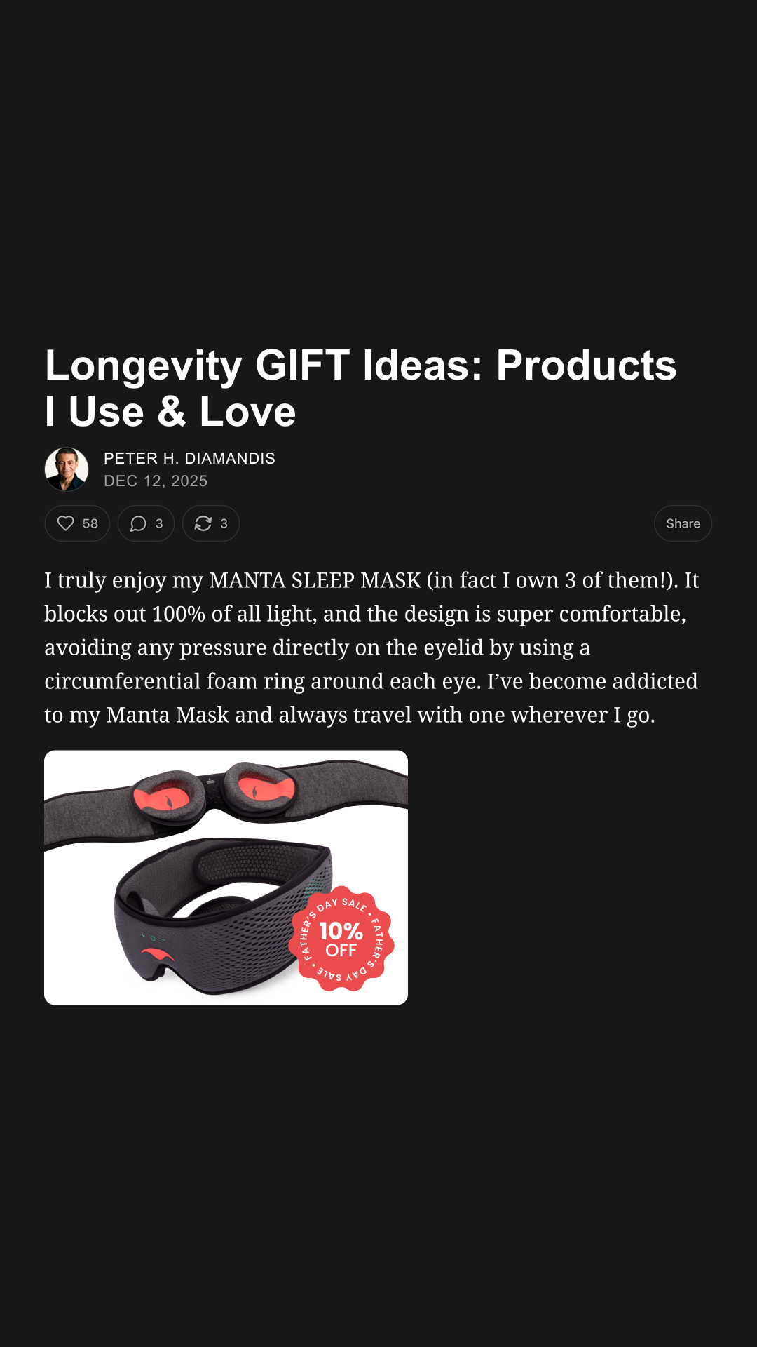 Manta Sleep Facebook ad