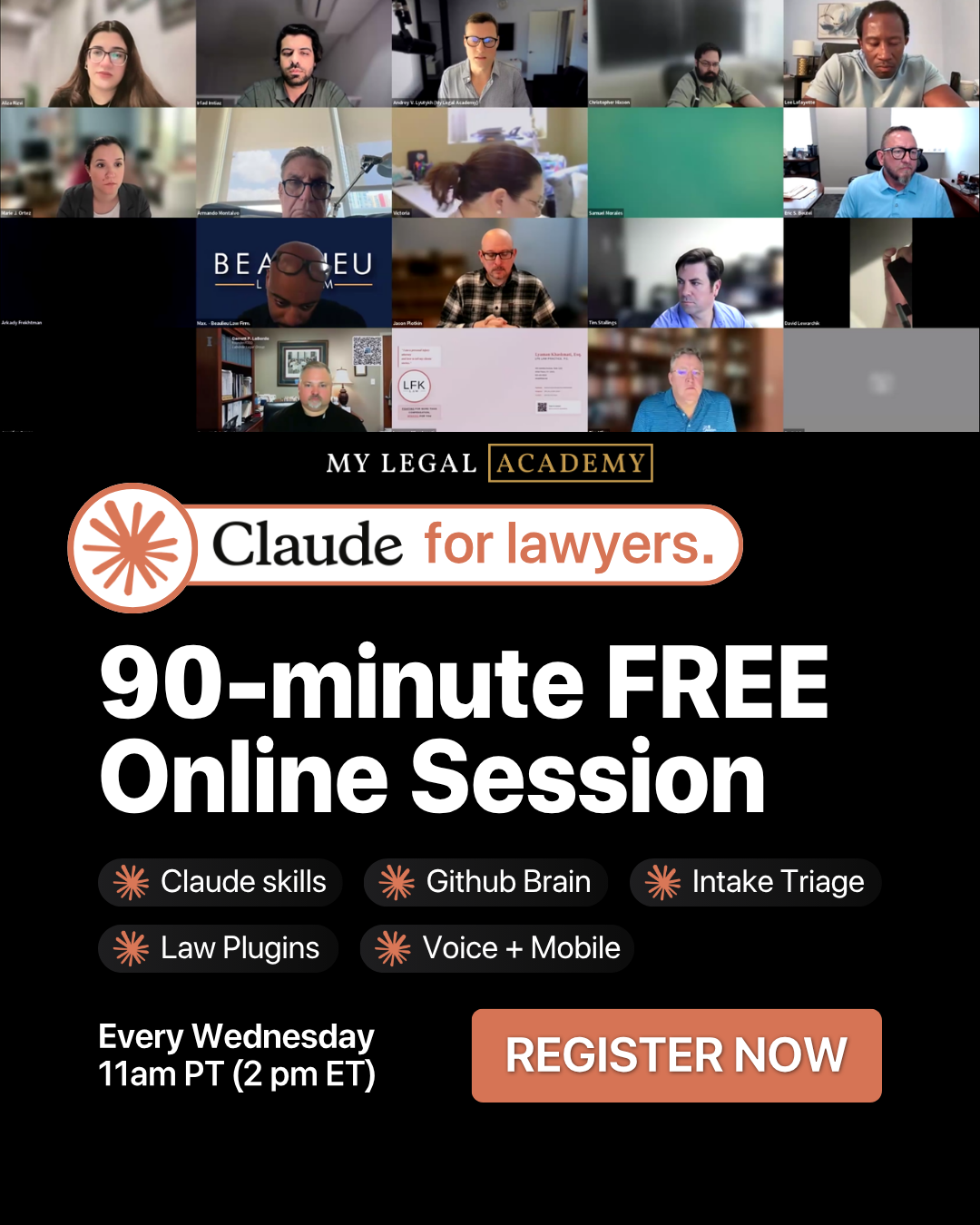MLA: We Help Lawyers Reclaim Their Precious Time Facebook ad: Join the Free AI Webinar