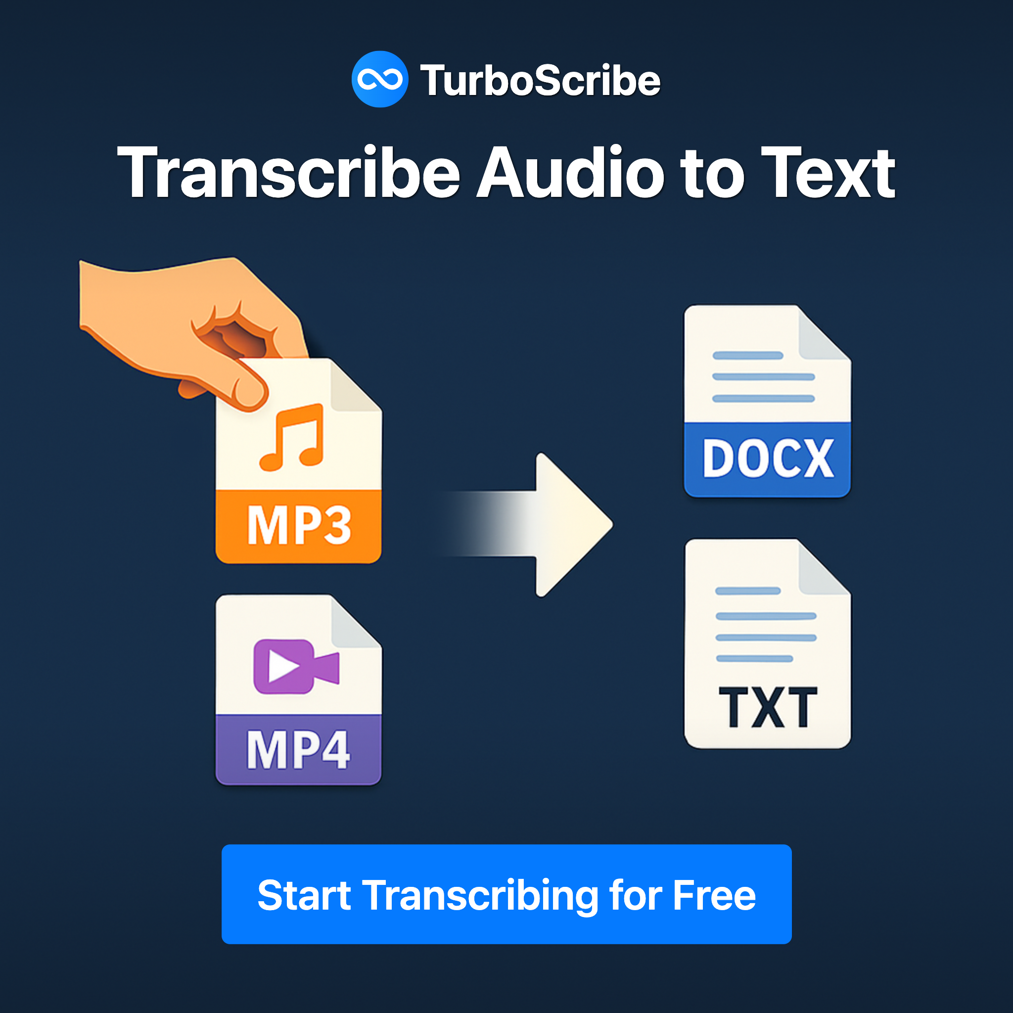 TurboScribe Facebook ad: Transcribe Audio and Video to Text