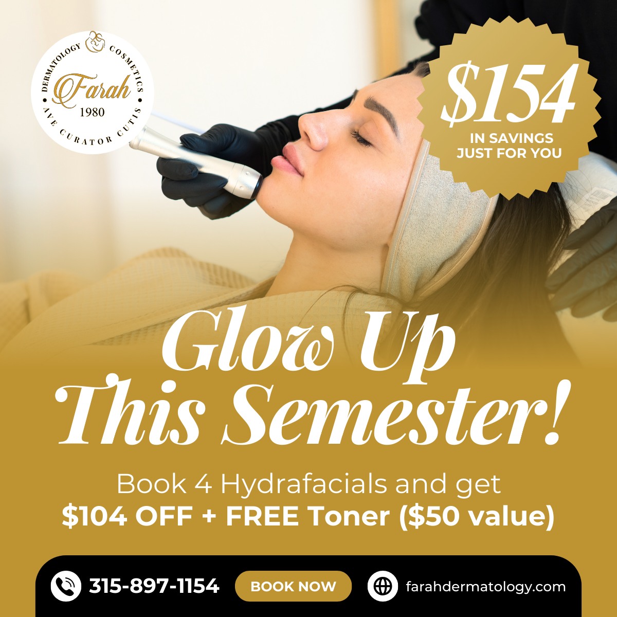 Farah Dermatology & Cosmetics Facebook ad: Calling all students at Syracuse University, SUNY ESF…