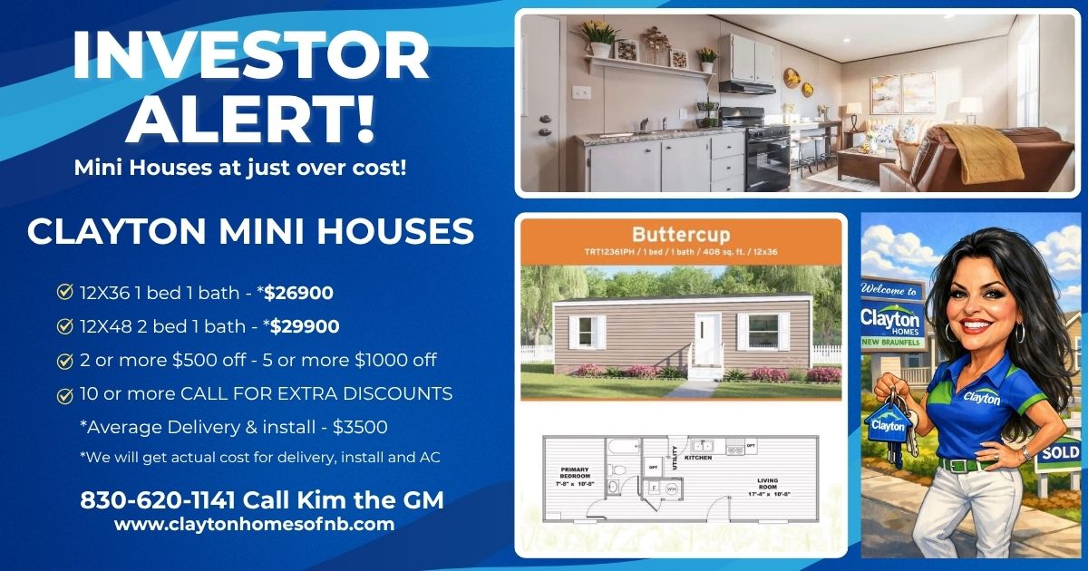 Clayton Homes of New Braunfels Facebook ad: INVESTORS, THIS IS YOUR OPPORTUNITY.