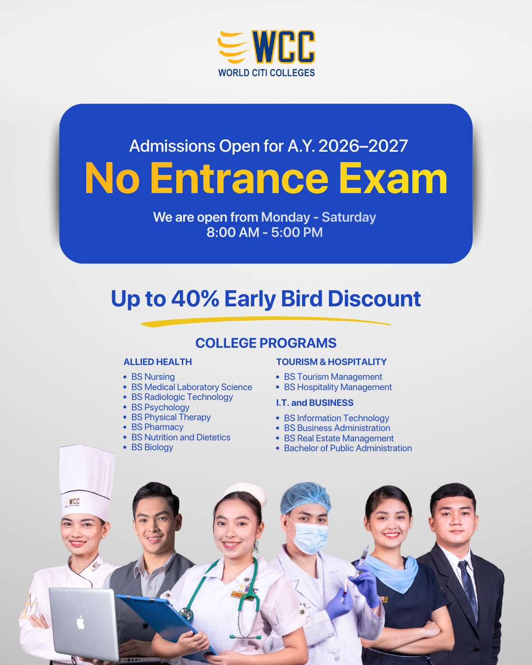 World Citi Colleges Quezon City Facebook ad: Up to 40% Early Bird Discount