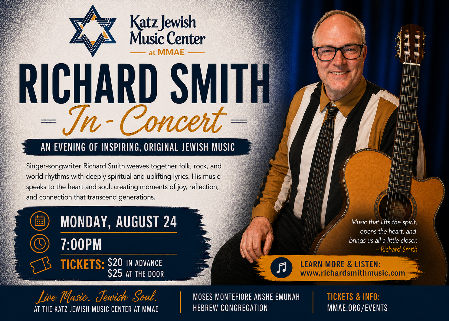 Moses Montefiore Anshe Emunah Hebrew Congregation Facebook ad: Richard Smith In Concert: An Evening with a World-Class…