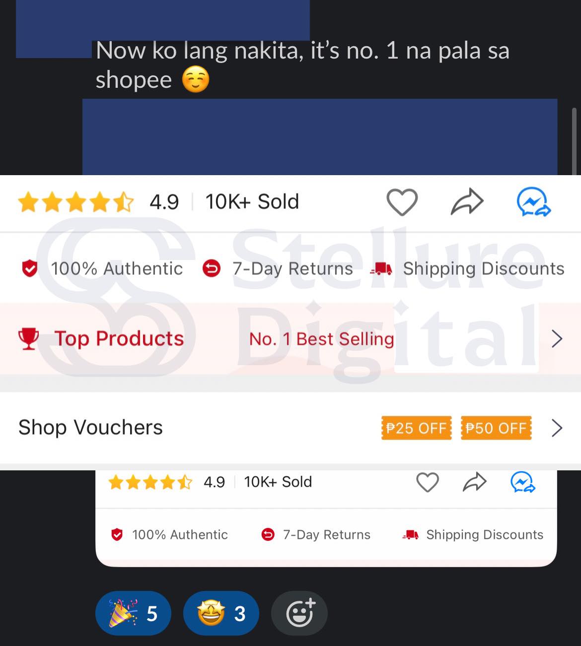 Stellure Digital Facebook ad: Consistent Top 1 from Top 2 in Shopee Category at 15.75x…