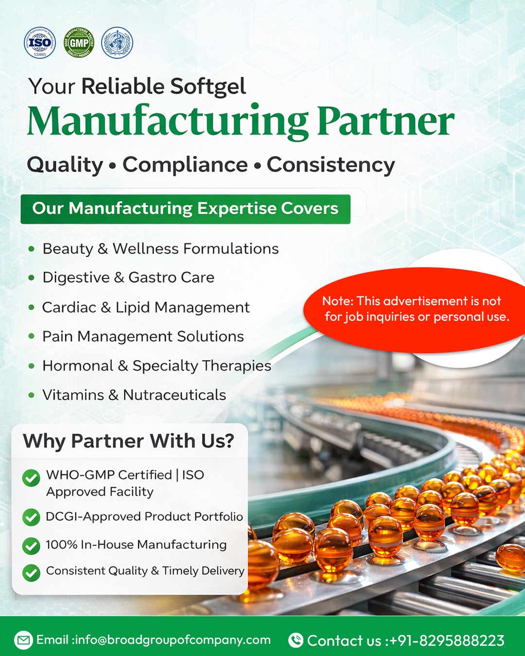 Pharmaceuticals Third Party Manufacturing Facebook ad: Third-Party Softgel Manufacturing
