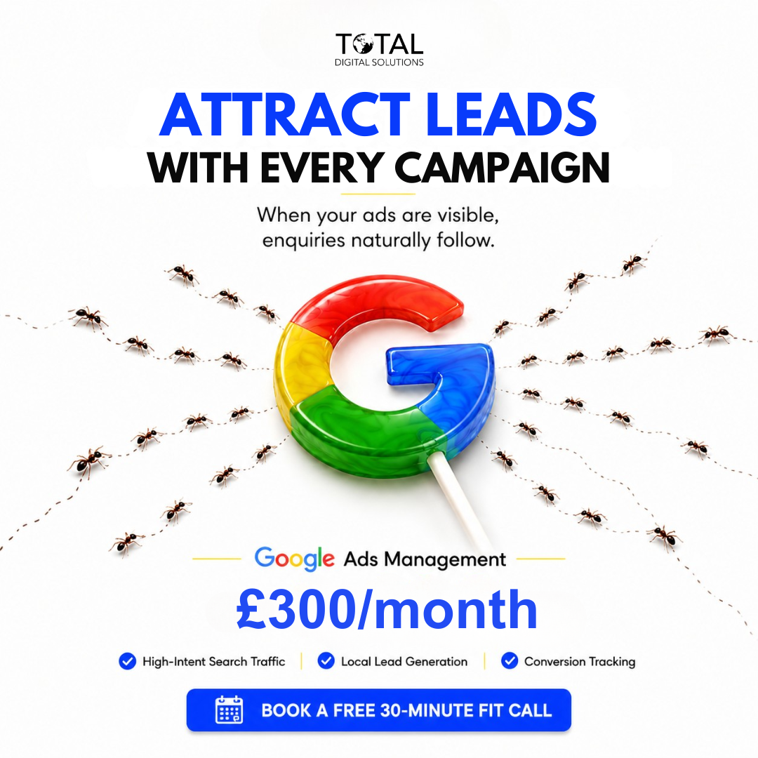 Total Digital Solutions Group Facebook ad: No Contracts, No Guesswork, Just £300 /Month.