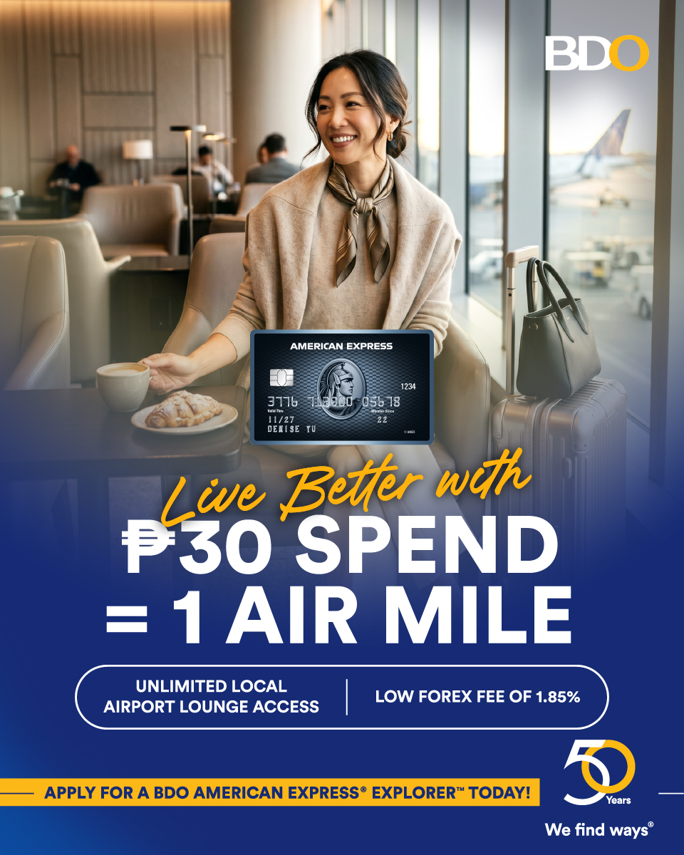 BDO Unibank Facebook ad: ₱30 Spend = 1 Air Mile
