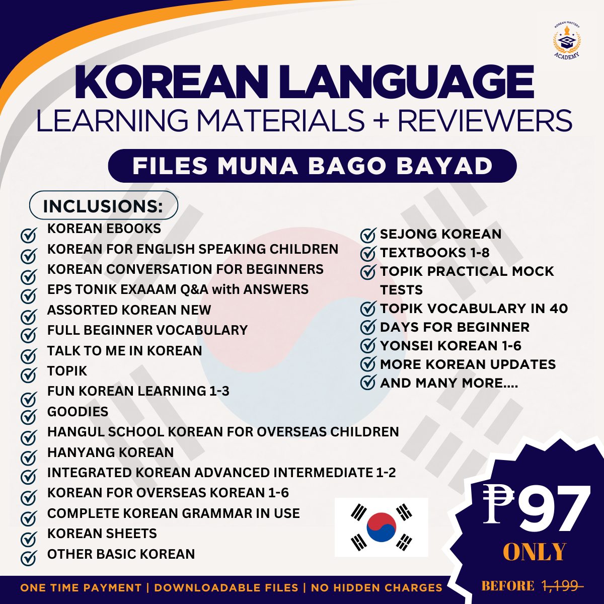 Korean Mastery Academy Facebook ad: FILES MUNA BAGO BAYAD!