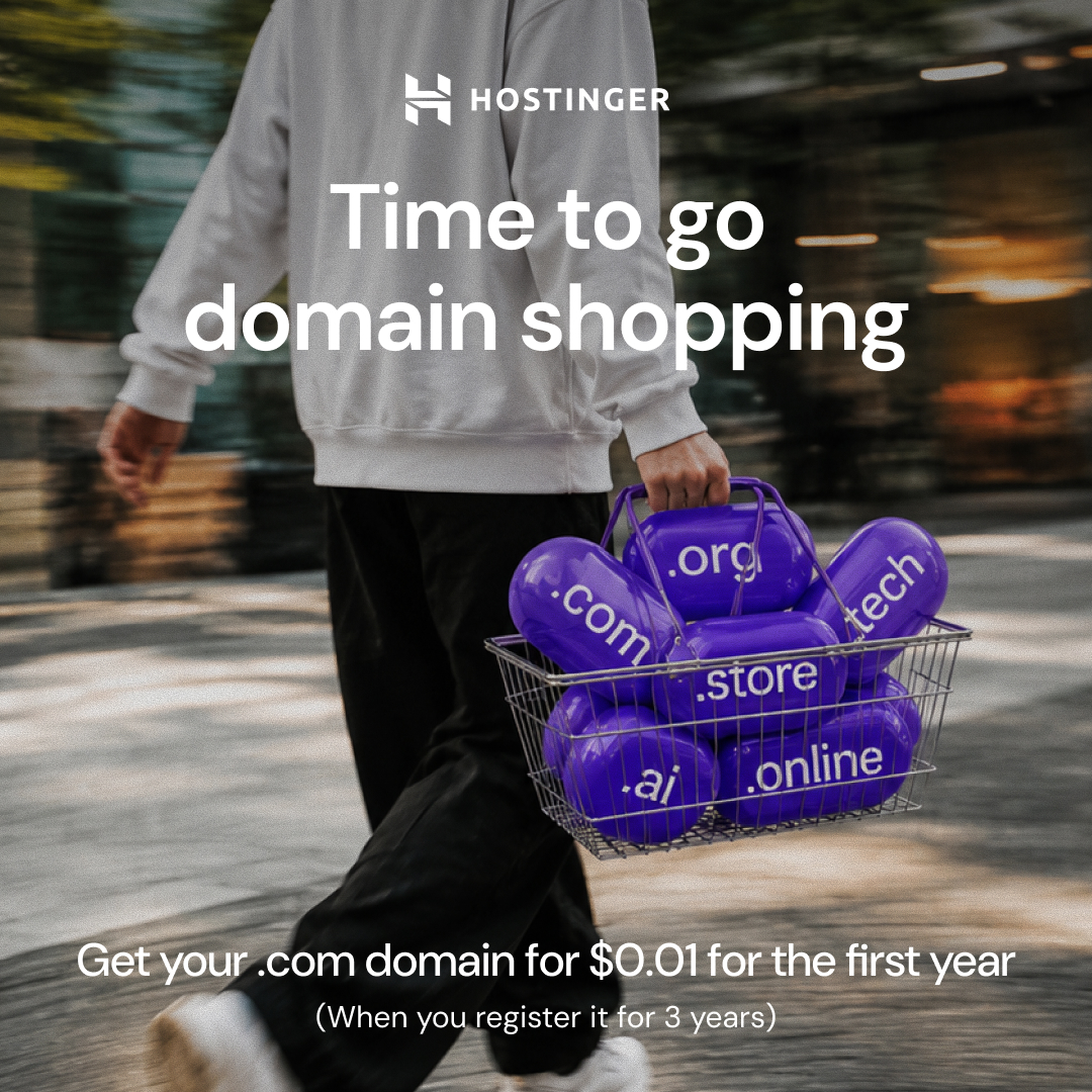 Hostinger Facebook ad: Domains from $0.99