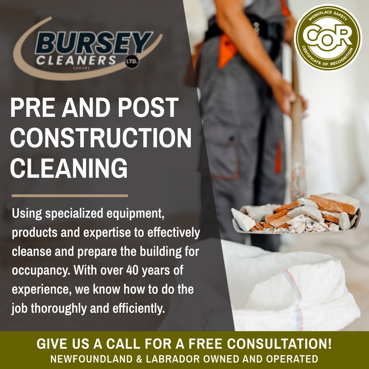Bursey Cleaners Facebook ad: Construction Cleanup Pros