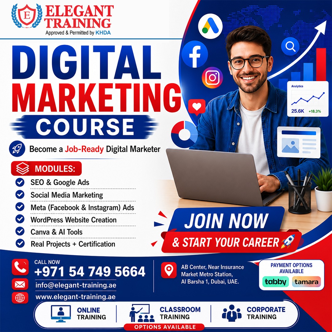 Elegant Training Center Facebook ad: Digital Marketing Course in Dubai