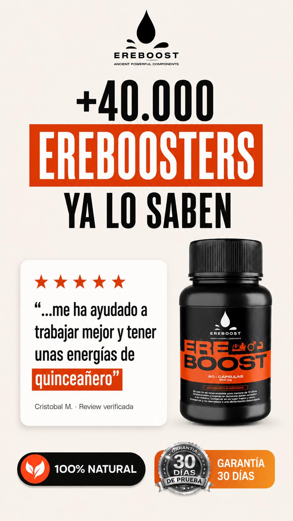 Ereboost Facebook ad: Energías de quinceañero