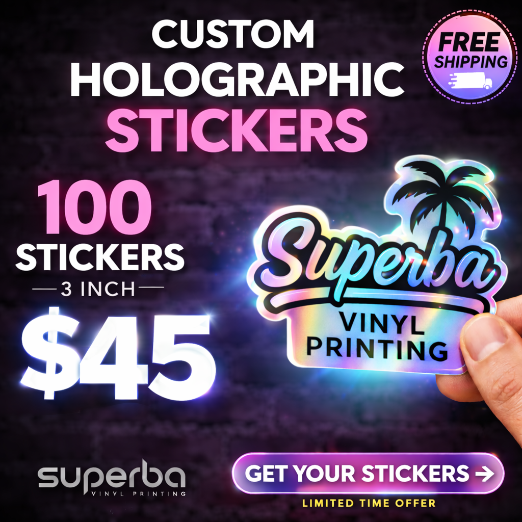 Superbavp Facebook ad: Holographic Stickers That Pop