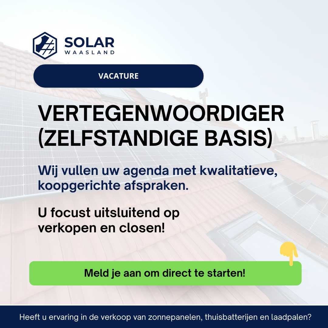 Solar Waasland Facebook ad: VACATURE | Ervaren vertegenwoordigers op zelfstandige basis