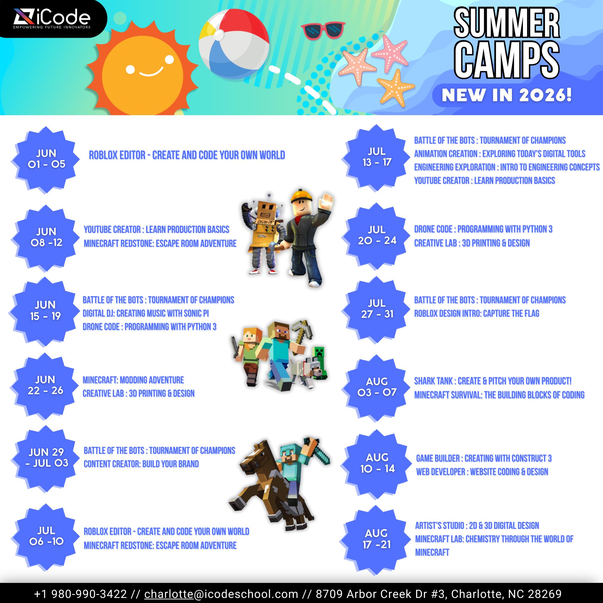 iCode Charlotte Facebook ad: Limited summer camp spots at iCode Charlotte.