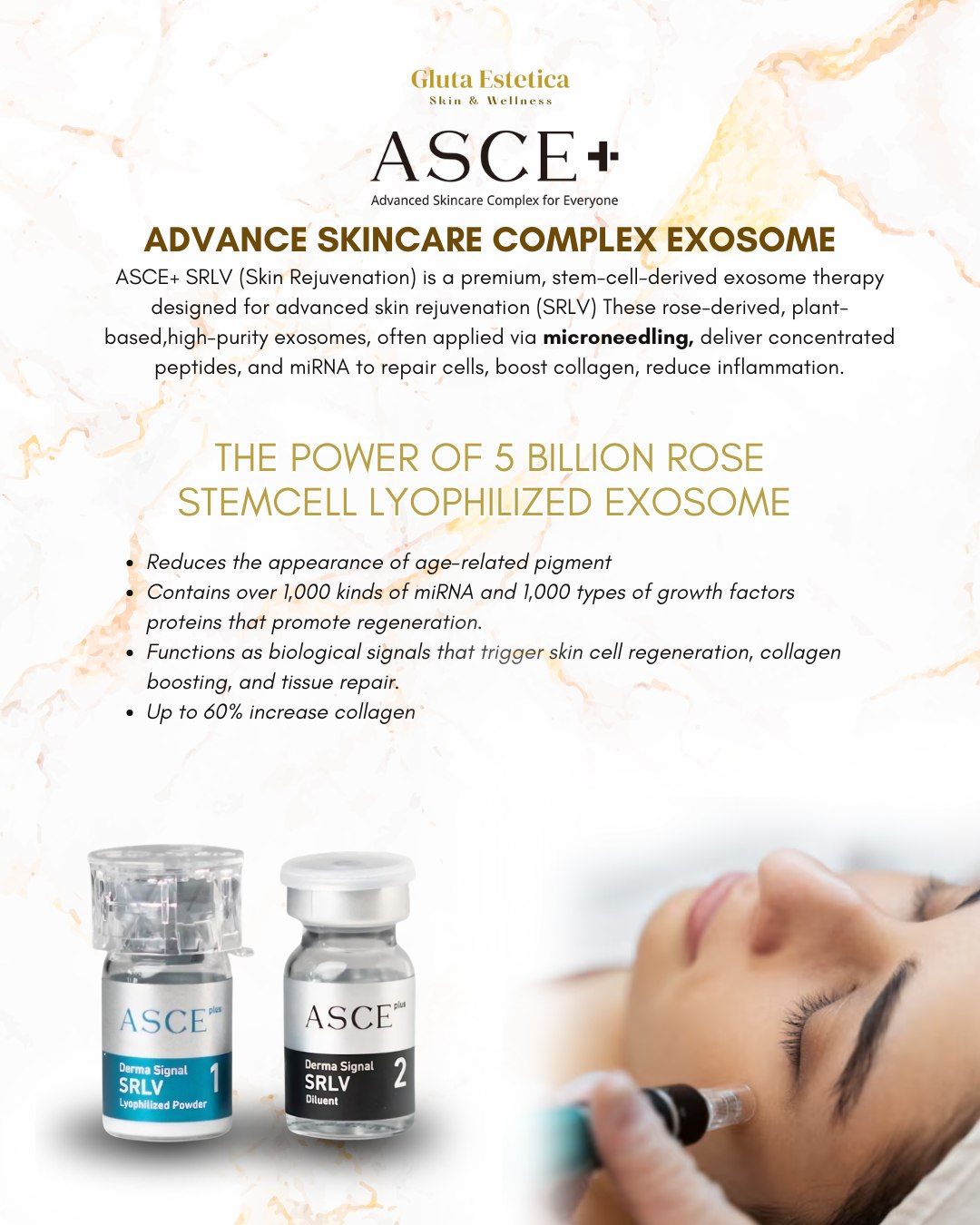 Gluta Estetica Skin & Wellness - San Fernando Branch Facebook ad: ASCE+ Exosome Therapy is now available at Gluta…